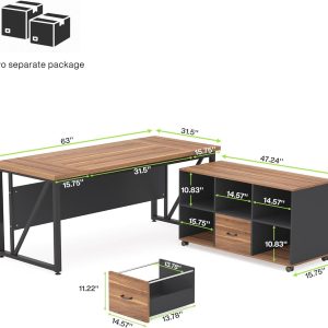 L-Shaped Computer Desk, 55" / 63" Executive Desk and Mobile File Cabinet - Image 12