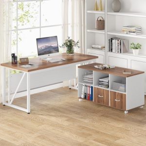 L-Shaped Computer Desk, 55" / 63" Executive Desk and Mobile File Cabinet - Image 13