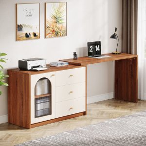 L-Shaped Computer Desk, Corner Office Desk with Reversible Storage Cabinet - Image 3