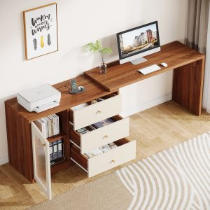 L-Shaped Computer Desk, Corner Office Desk with Reversible Storage Cabinet - Image 5