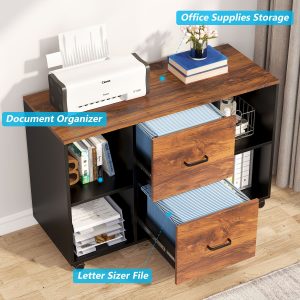 L-Shaped Desk with Power Outlet, 55" Executive Desk with 40" File Cabinet - Image 6