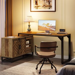 L-Shaped Executive Desk, 53" Farmhouse Computer Desk Corner Desk with Cabinet - Image 4