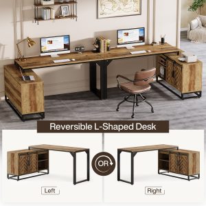 L-Shaped Executive Desk, 53" Farmhouse Computer Desk Corner Desk with Cabinet - Image 6