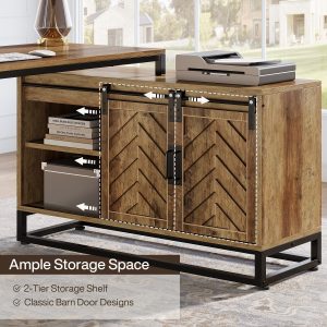 L-Shaped Executive Desk, 53" Farmhouse Computer Desk Corner Desk with Cabinet - Image 7