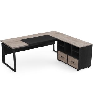 L-Shaped Executive Desk, 63" Computer Desk with Mobile File Cabinet - Image 14