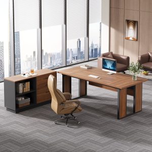 L-Shaped Executive Desk, 63" Computer Desk Workstation with File Cabinet