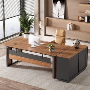 L-Shaped Executive Desk, 63" Computer Desk Workstation with File Cabinet - Image 3