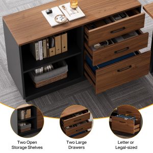 L-Shaped Executive Desk, 63" Computer Desk Workstation with File Cabinet - Image 6