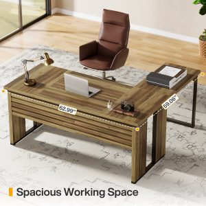 L-Shaped Executive Desk, 63" Corner Table Computer Desk Workstations - Image 6