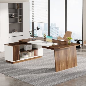 L-Shaped Executive Desk, 70.5" Computer Desk with Cabinet