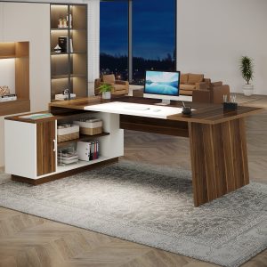 L-Shaped Executive Desk, 70.5" Computer Desk with Cabinet - Image 4