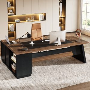 L-Shaped Executive Desk, 78" Office Desk with Drawers and Lateral File Cabinet - Image 10
