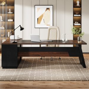 L-Shaped Executive Desk, 78" Office Desk with Drawers and Lateral File Cabinet - Image 4