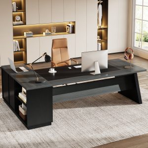 L-Shaped Executive Desk, 78" Office Desk with Drawers and Lateral File Cabinet - Image 8