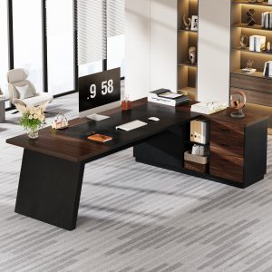 L-Shaped Executive Desk, 78" Office Desk with Drawers and Lateral File Cabinet - Image 3