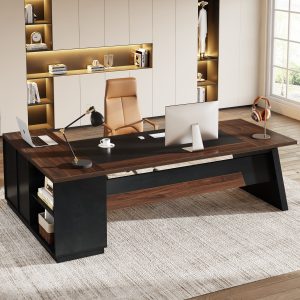 L-Shaped Executive Desk, 78" Office Desk with Drawers and Lateral File Cabinet