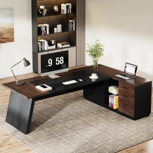 L-Shaped Executive Desk, 78" Office Desk with Drawers and Lateral File Cabinet - Image 5