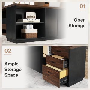 L-Shaped Executive Desk, 78" Office Desk with Drawers and Lateral File Cabinet - Image 7