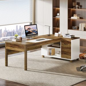 L-Shaped Executive Desk, 78.7" Large Office Corner Computer Desk with File Cabinet