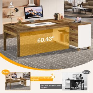 L-Shaped Executive Desk, 78.7" Large Office Corner Computer Desk with File Cabinet - Image 6