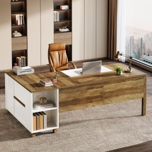 L-Shaped Executive Desk, 78.7" Large Office Corner Computer Desk with File Cabinet - Image 3