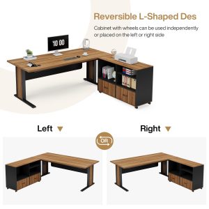 Large L-Shaped Desk, 63" Executive Computer Desk with Mobile File Cabinet - Image 8