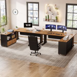 Large L-Shaped Desk, 63" Executive Computer Desk with Mobile File Cabinet - Image 6