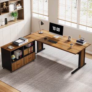 Large L-Shaped Desk, 63" Executive Computer Desk with Mobile File Cabinet