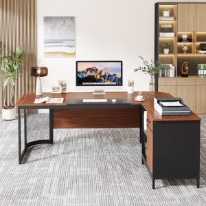 Large L-Shaped Desk, 63" Executive Desk with 31" Drawer Cabinet - Image 4