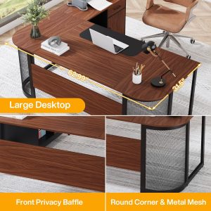 Large L-Shaped Desk, 63" Executive Desk with 31" Drawer Cabinet - Image 6