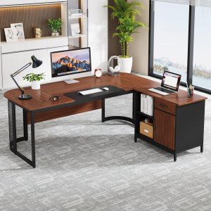 Large L-Shaped Desk, 63" Executive Desk with 31" Drawer Cabinet - Image 3