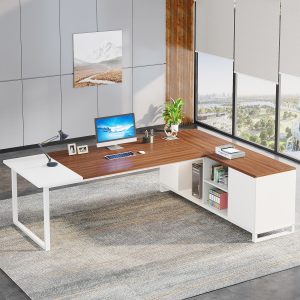 Large L-Shaped Desk, 70.87" Executive Desk with 55" File Cabinet