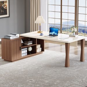 Large L-Shaped Desk, 71-Inch Executive Desk Computer Table with Cabinet - Image 3
