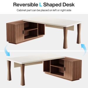 Large L-Shaped Desk, 71-Inch Executive Desk Computer Table with Cabinet - Image 8