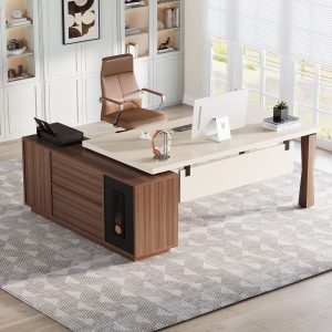 Large L-Shaped Desk, 71-Inch Executive Desk Computer Table with Cabinet - Image 5