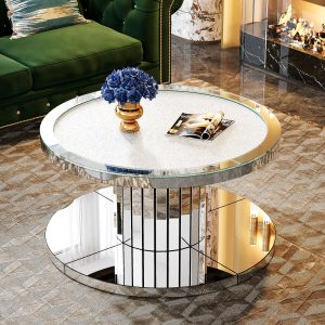 Mirrored Coffee Table, 29.5" Center Table 2-Tier Snack Table - Image 3