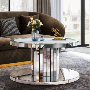 Mirrored Coffee Table, 29.5" Center Table 2-Tier Snack Table - Image 5