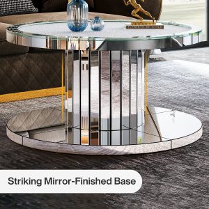 Mirrored Coffee Table, 29.5" Center Table 2-Tier Snack Table - Image 6