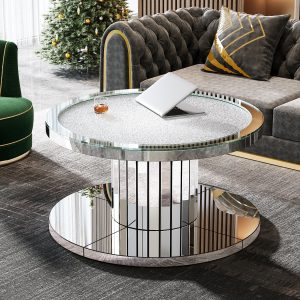 Mirrored Coffee Table, 29.5" Center Table 2-Tier Snack Table - Image 4