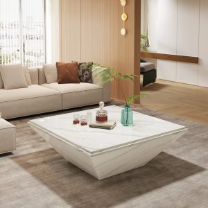 Modern Coffee Table, 35.43" Center Table with Faux Marble Top - Image 5