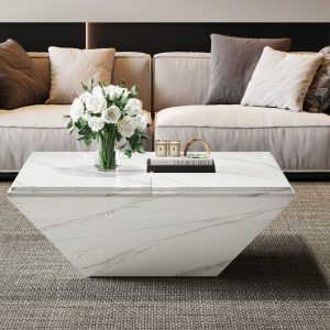 Modern Coffee Table, 35.43" Center Table with Faux Marble Top - Image 3