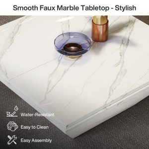 Modern Coffee Table, 35.43" Center Table with Faux Marble Top - Image 7