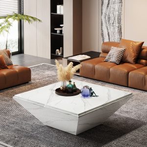 Modern Coffee Table, 35.43" Center Table with Faux Marble Top - Image 4