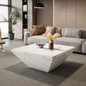 Modern Coffee Table, 35.43" Center Table with Faux Marble Top