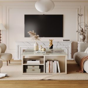 Modern Coffee Table, Extendable Tabletop Center Table with 4 Drawers & Storage Shelf - Image 6