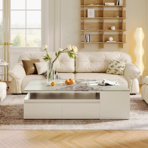Modern Coffee Table, Extendable Tabletop Center Table with 4 Drawers & Storage Shelf - Image 5