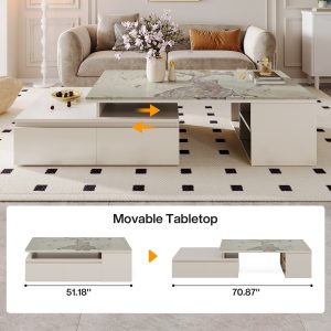 Modern Coffee Table, Extendable Tabletop Center Table with 4 Drawers & Storage Shelf - Image 7