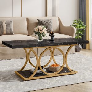 Rectangle Coffee Table, 47.24" Center Table with Faux Marble Top - Image 8