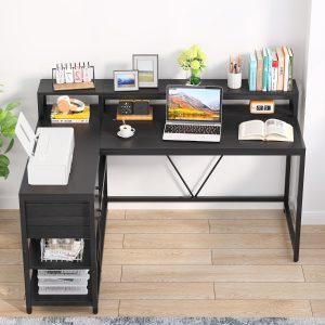 Reversible L-Shaped Desk, Industrial Corner Desk with Drawer & Shelves - Image 15