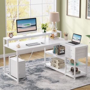 Reversible L-Shaped Desk, Industrial Corner Desk with Drawer & Shelves - Image 8